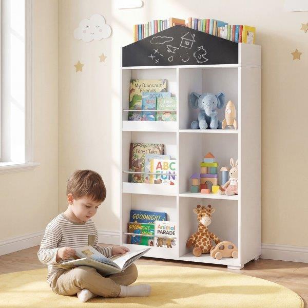 Vaikiška knygų lentyna, namelio formos, 13 skyrių, kreidinė lenta